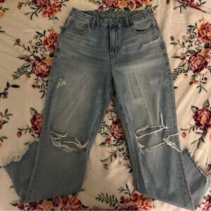 American Eagle Outfitters Women's Blue Distressed Jeans